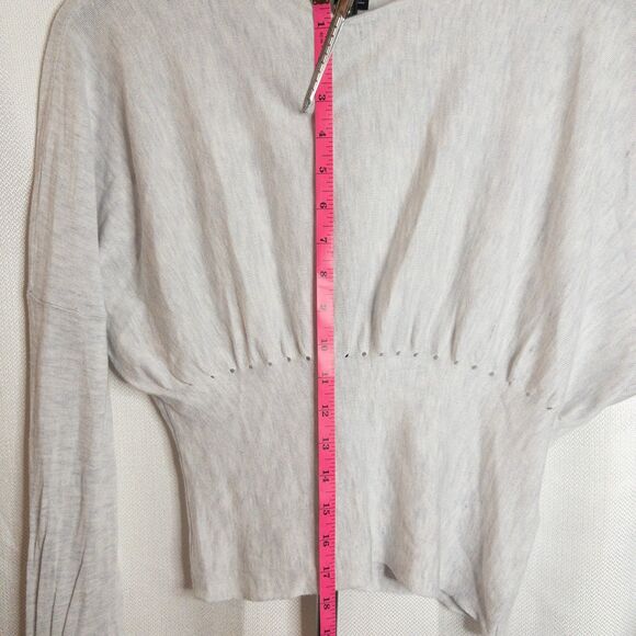 French Connection Ruched Waist Knit Sweater Gray Tie Cuff Long Sleeve Top SizeXS - Picture 13 of 14